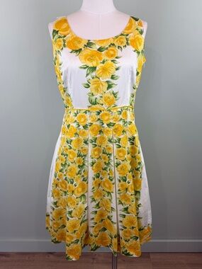 Ann Taylor Yellow Floral Print fit & flare Sping Midi Dress size 12P